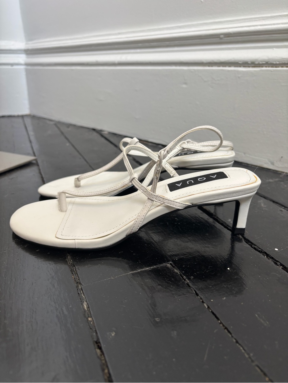 Aqua White Strappy Mid-Heel Sandals with T-Bar Detail